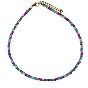 Handmade Multicolor Seed Bead Choker Necklace Lobster Clasp Boho Beach 15"+3"